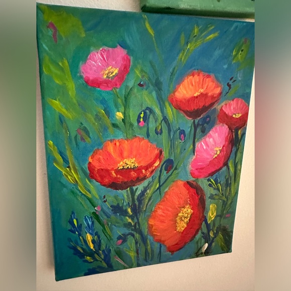 Poppy flowers on stretched Canvas - Picture 1 of 2